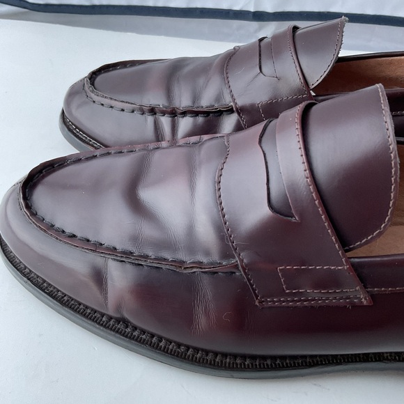 J. Crew Burgundy Leather Split Toe Penny Loafers Men's Size 10.5 - Picture 5 of 16